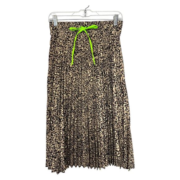 Pleated Y2k Whimsigoth Midi Skirt S Brown Leopard Cheetah Swifty Mob Wife Boho - Picture 5 of 10